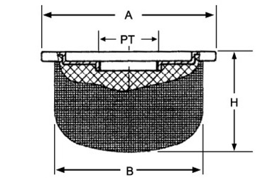 Serie MS filtro de succión tipo seta, dimensiones del filtro