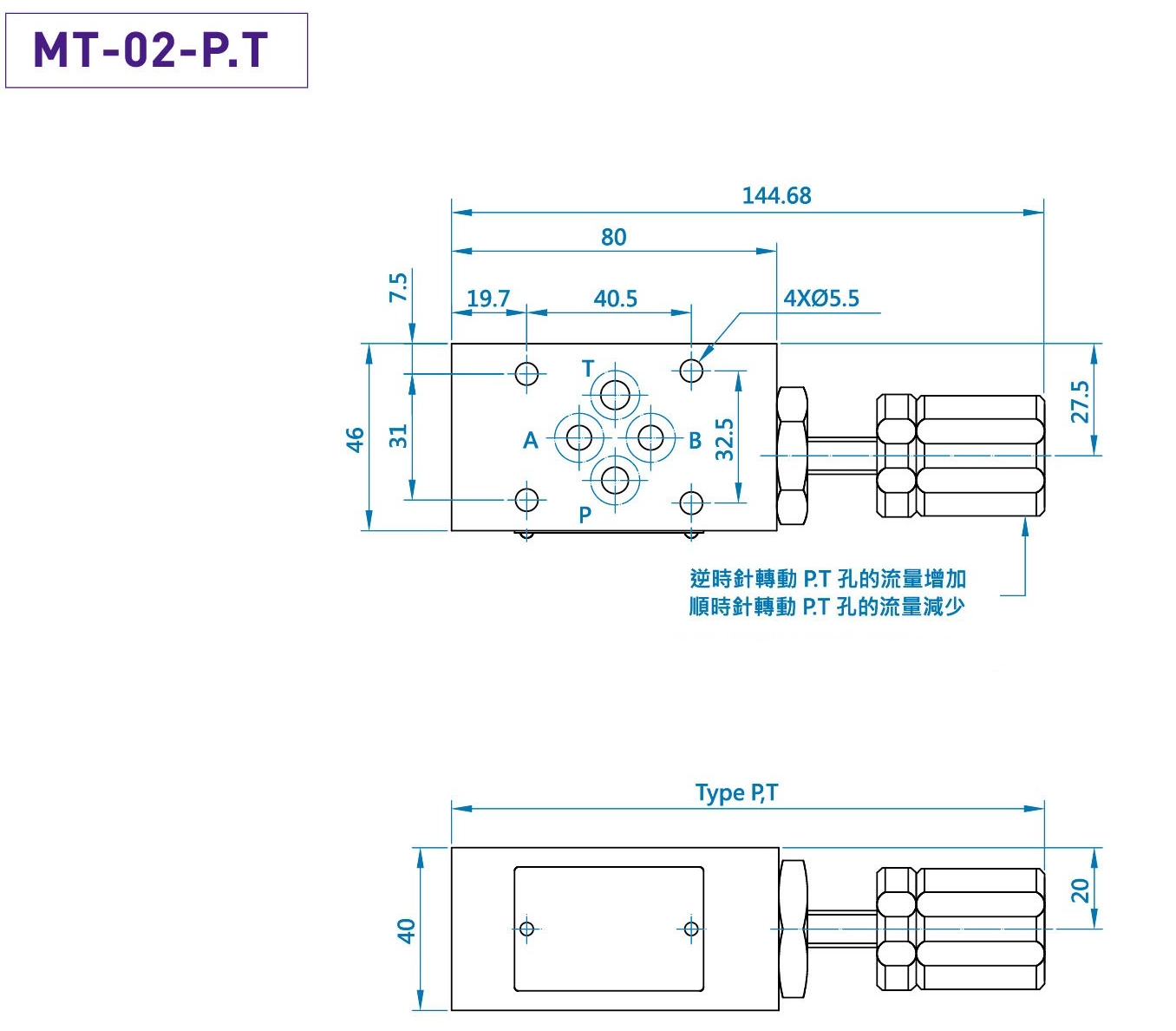 CML疊加型流量控制閥 MT (積層閥) 尺寸圖 