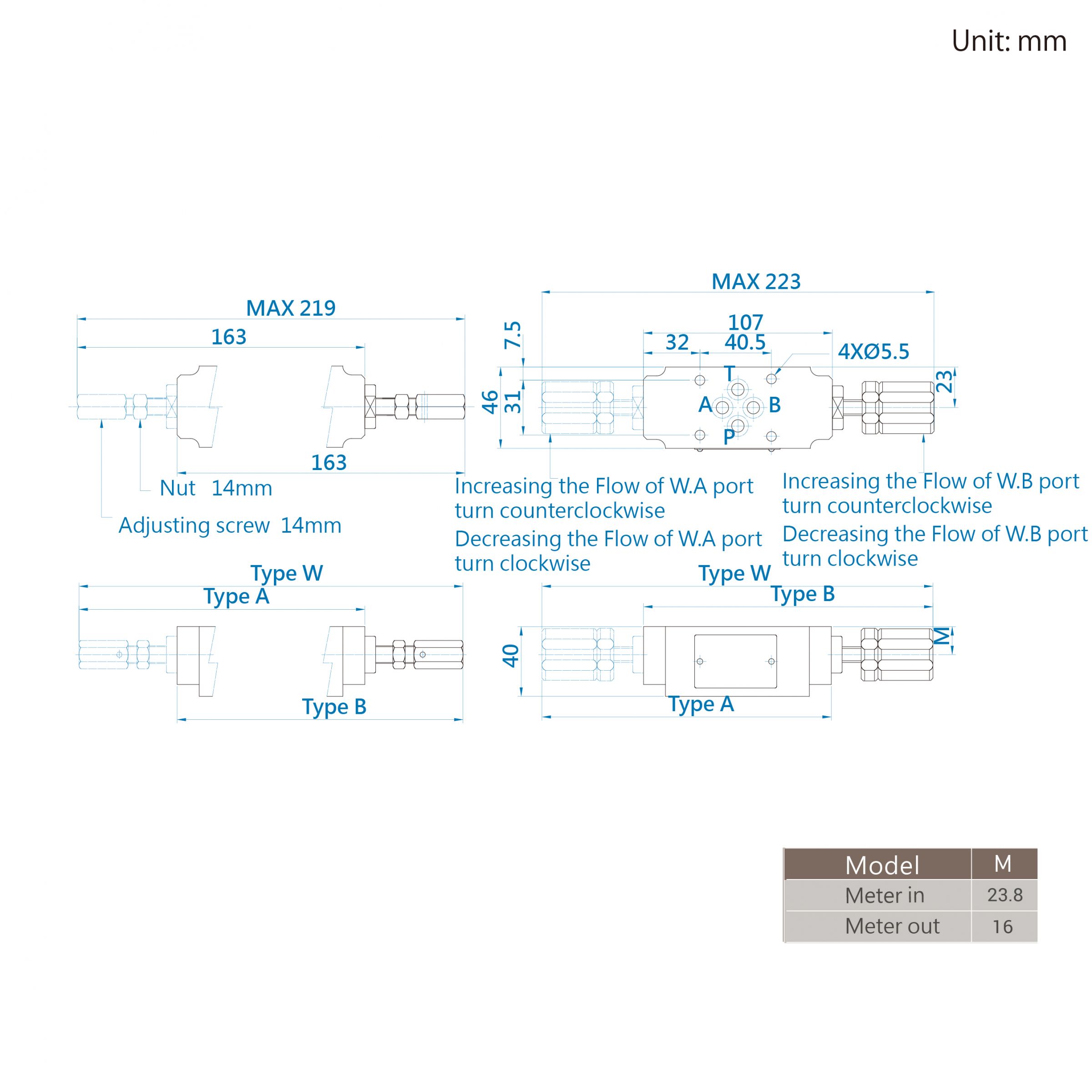 CML Modular Throttle & Check Valve MTC 02 W A B Measurement