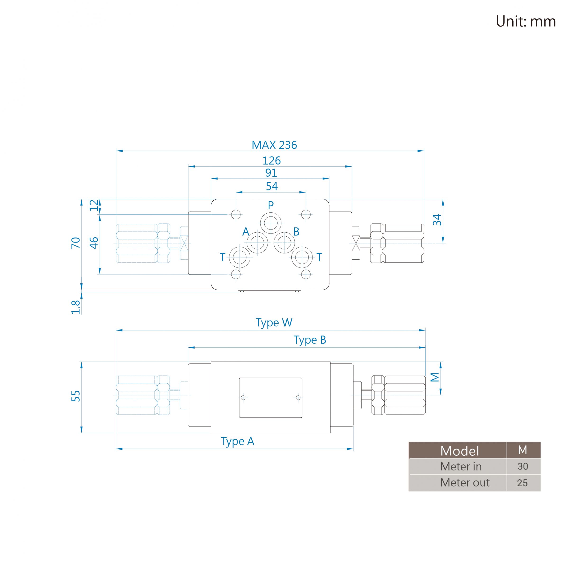 CML Modular Throttle & Check Valve MTC 03 W A B Measurement