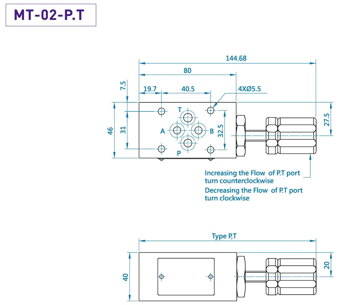 CML Válvula de estrangulamento modular MT Medição, Dimensão, Diagrama
