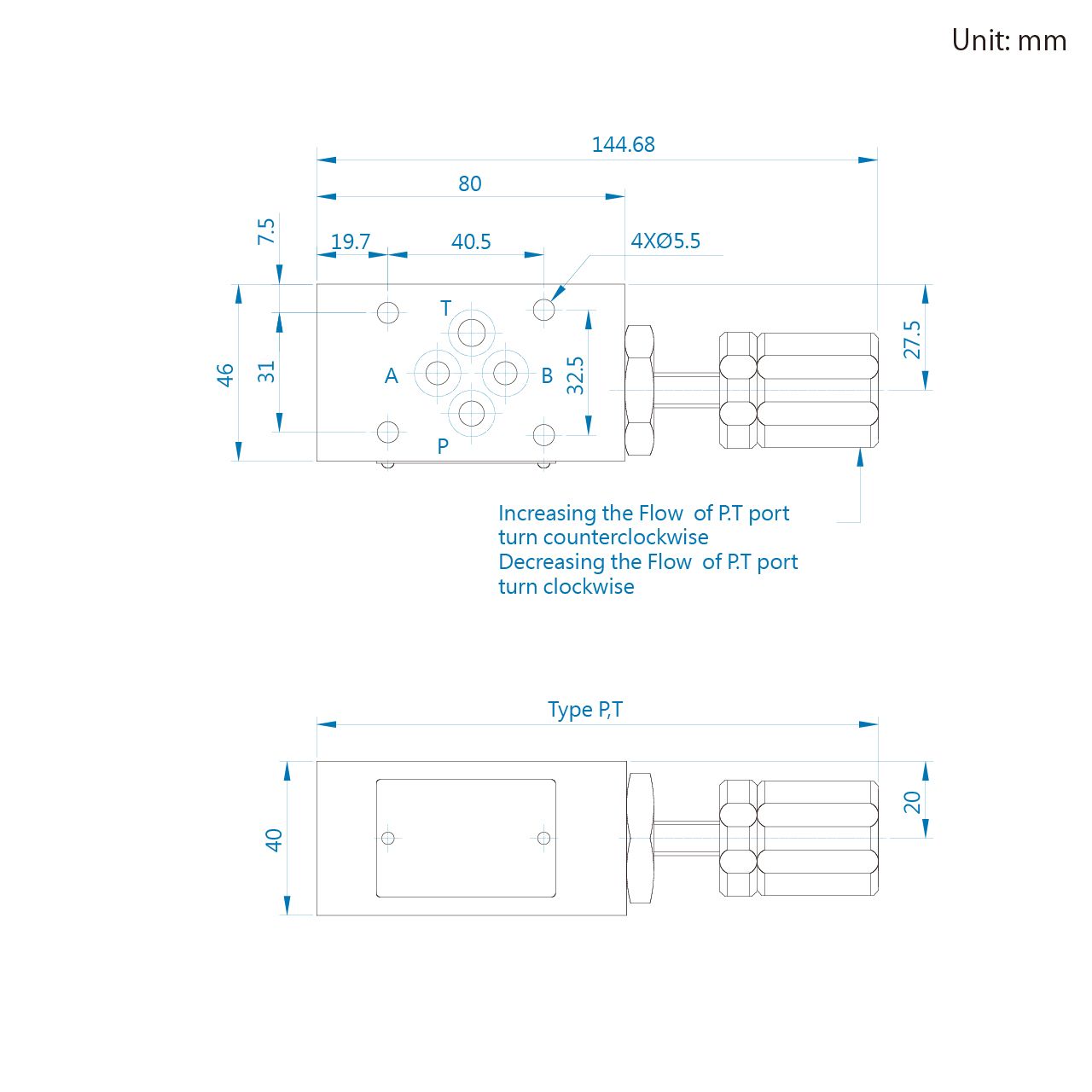 CML Medición, dimensión, diagrama de la válvula de mariposa modular MT
