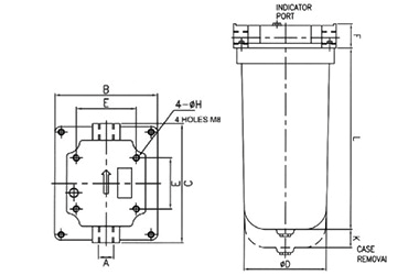 Dimensión del filtro en línea con conexión roscada PRI