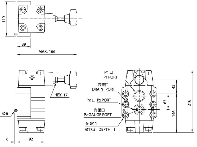 วาล์วลดแรงดัน RG10 (วาล์วแบบดั้งเดิม) แผนผังขนาด