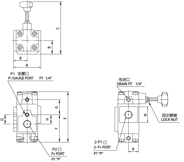 Válvulas reductoras de presión RT06.10 (Válvula convencional) Diagrama de dimensiones