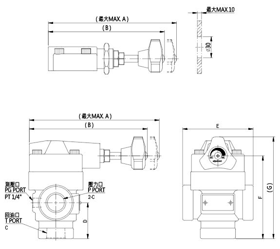 引導式溢流閥RV-T03,T04,T06,T10(傳統閥)  尺寸圖