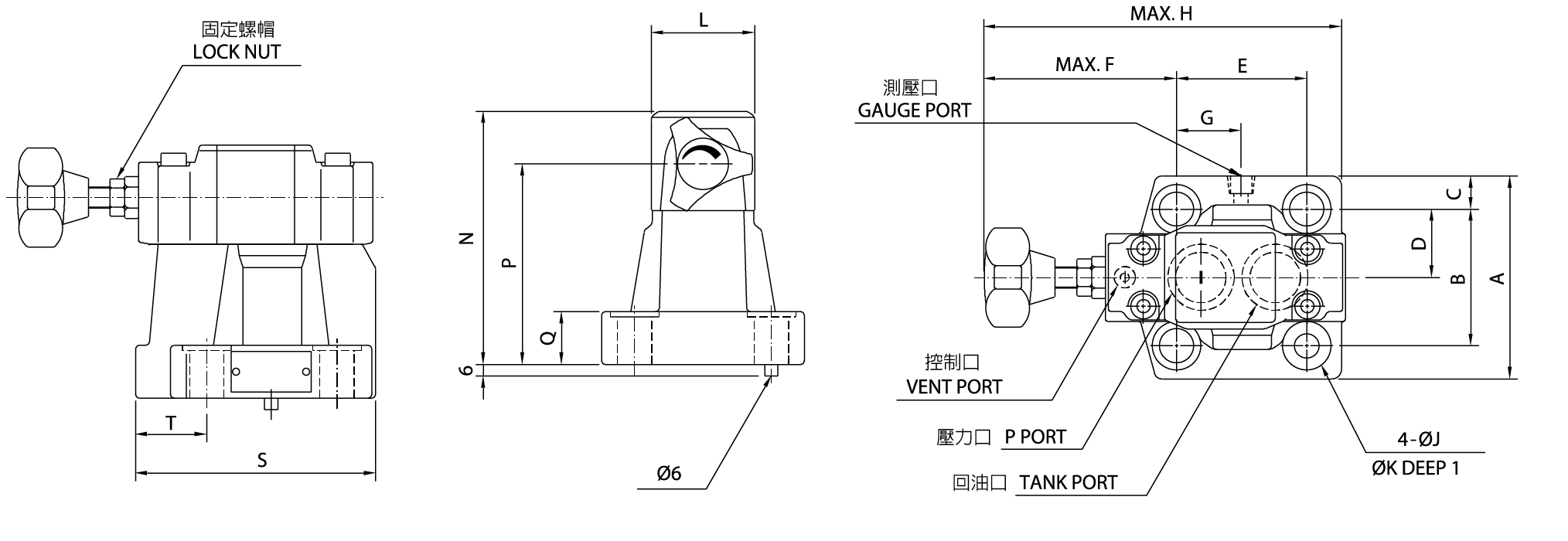 低騒音型パイロット式圧力制御弁 SBG-03.06.10R（従来の弁） 寸法図