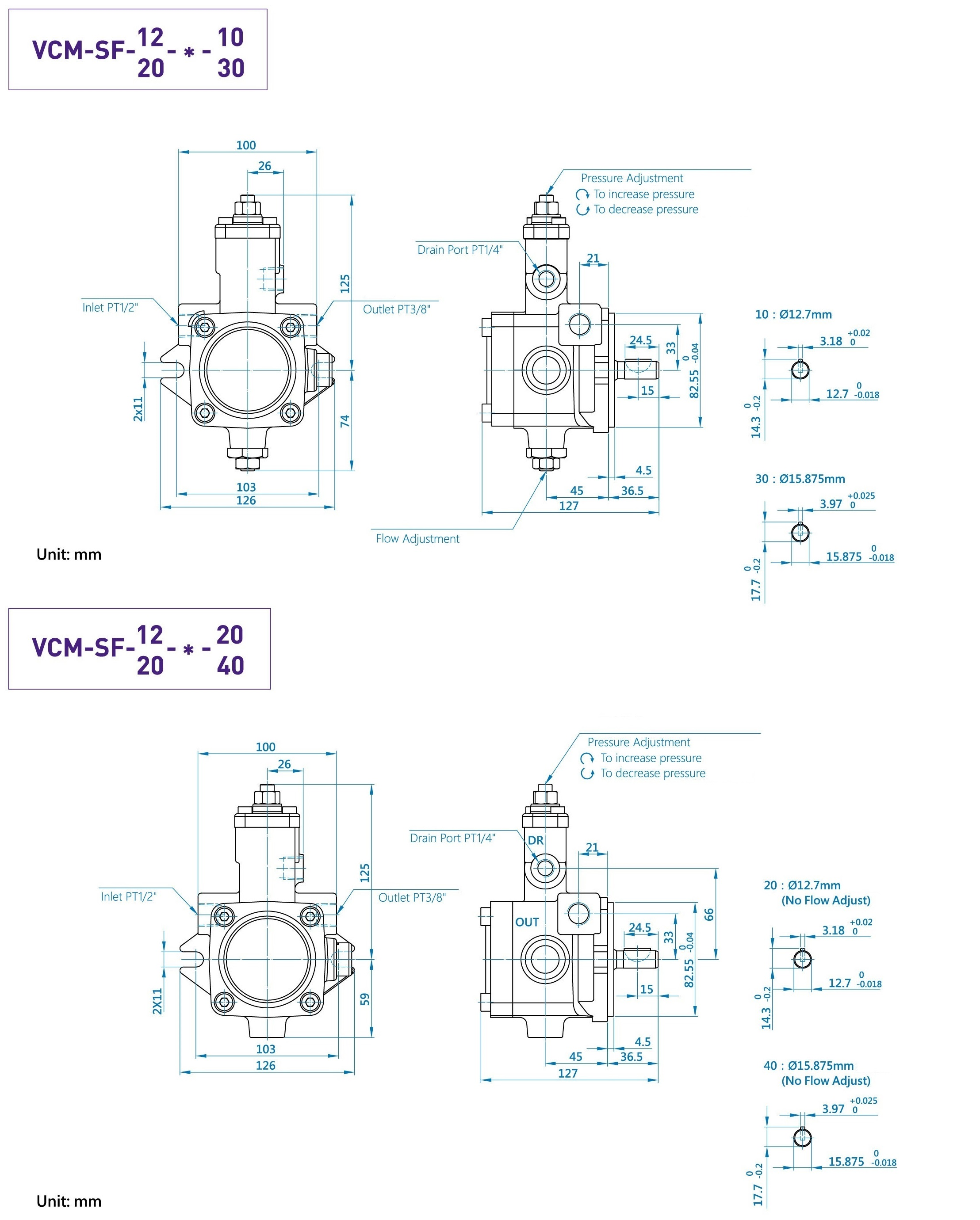 CML ขนาดและแผนภาพปั๊มแรงดันต่ำแบบเดียว SF 12 20