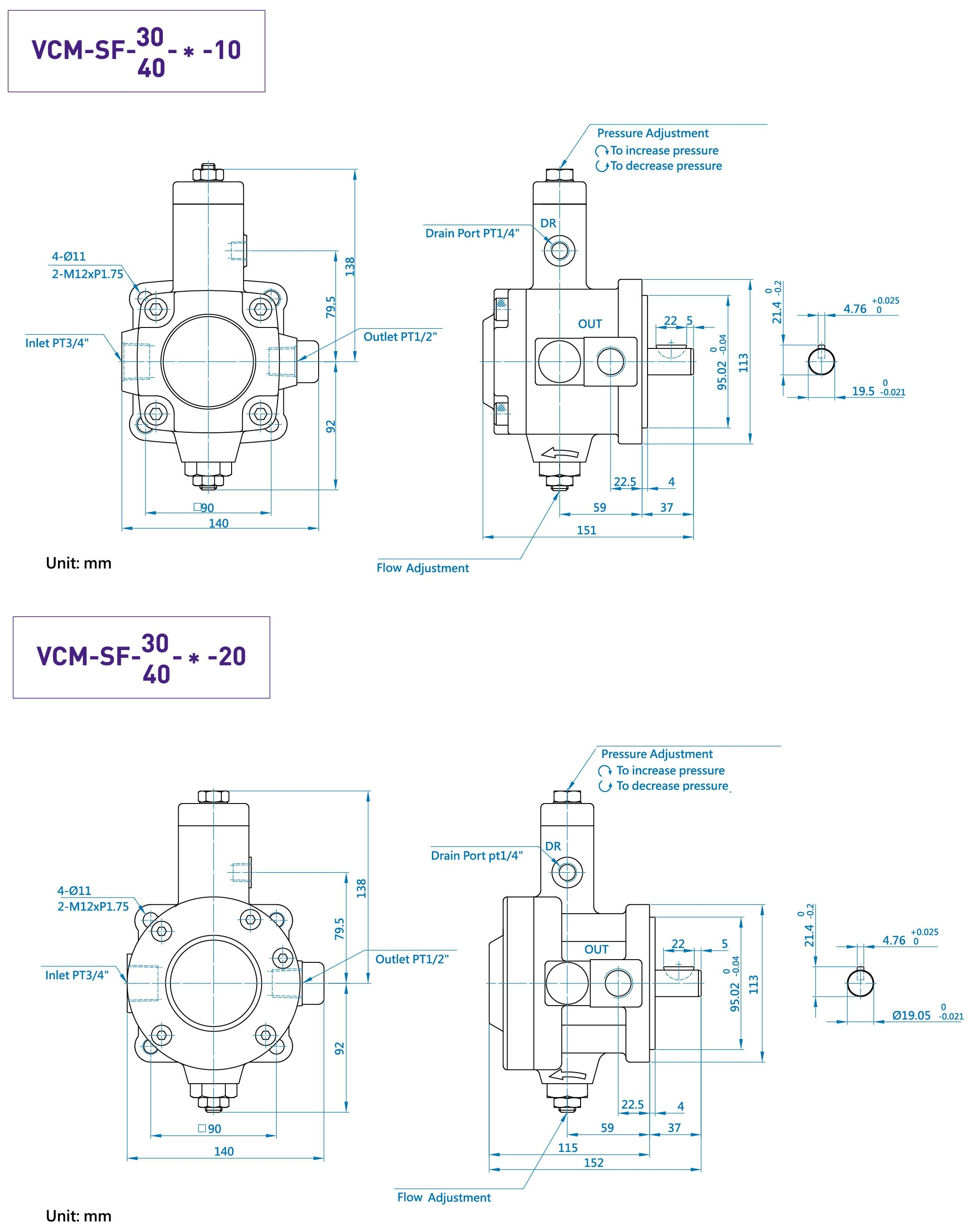 CML 低圧可変ベーンポンプ 測定 SF 30 40