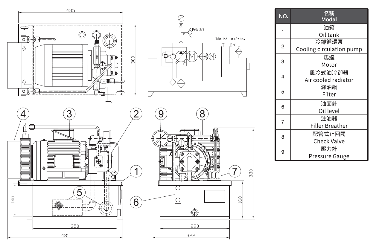 CMLSPU 系列冷却循环泵液压站-变量叶片泵附冷却循环泵尺寸图，高效率有效稳定油温叶片帮浦。