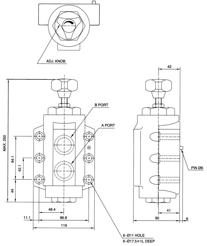 Válvula de estrangulamento e válvula de retenção SRCG03.06.2 (Válvula convencional) Diagrama de dimensões