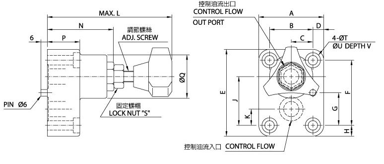Дроссельный клапан SRG03.06.10 (обычный клапан) Размерная схема