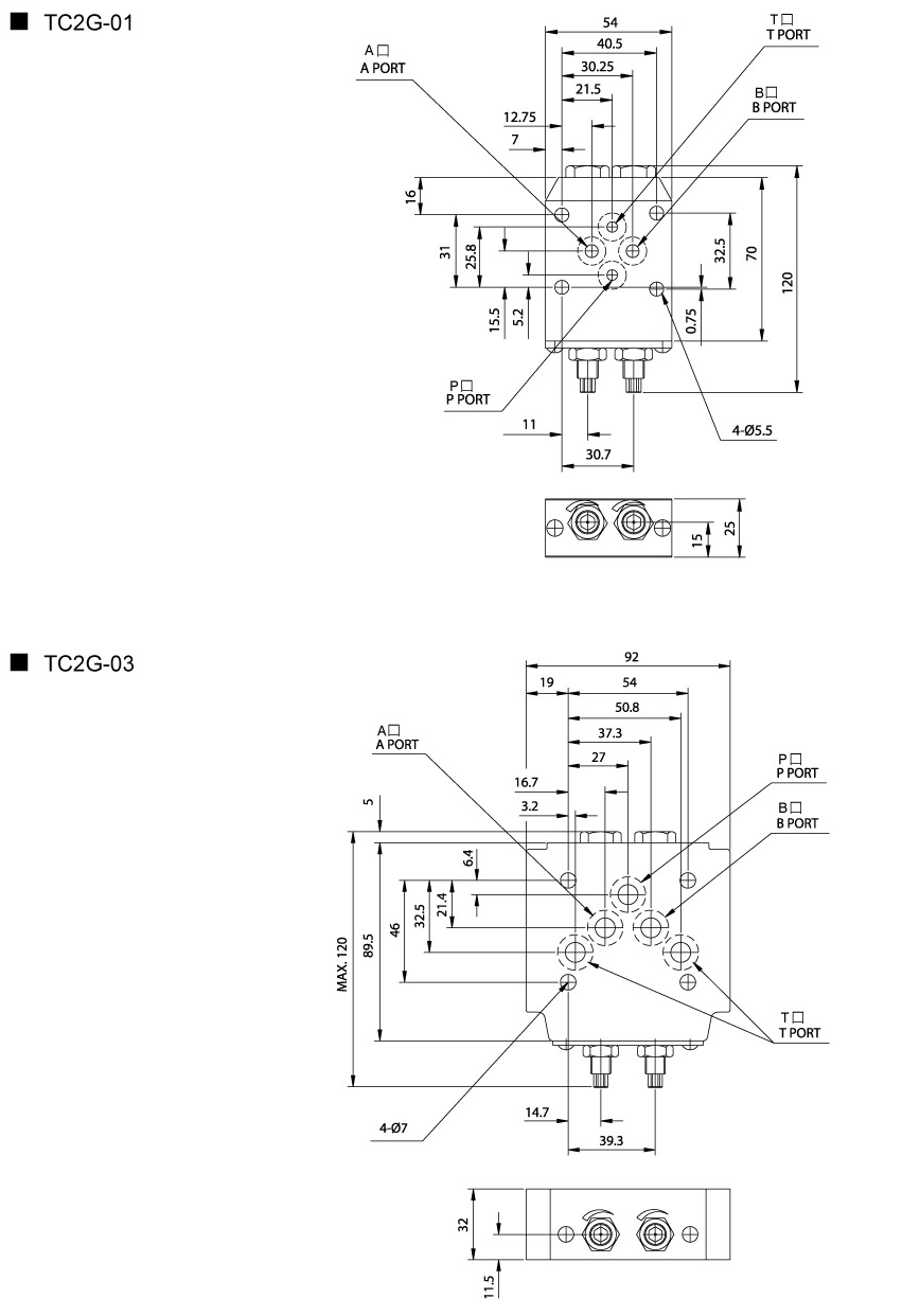 疊加型附止回流控制閥TC2G01.03(傳統閥) 尺寸圖