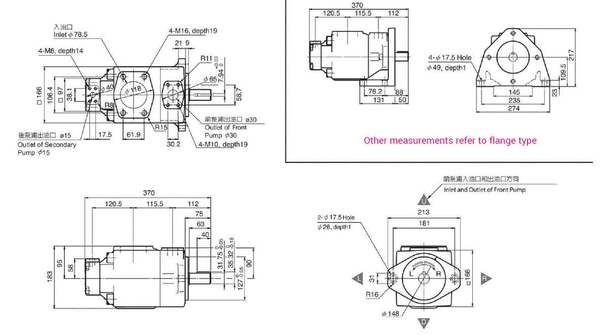 CML Double Fixed Displacement Vane Pump 13M, PV2R13 Foot type Flange Type Dimension, Diagram