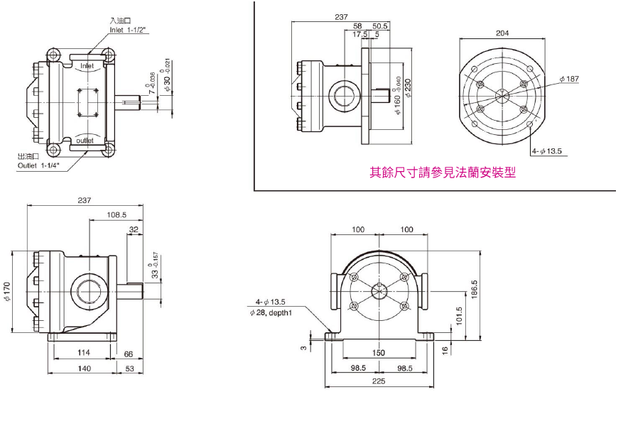 CML低压定量叶片泵50T,150T 脚座型法兰型尺寸图