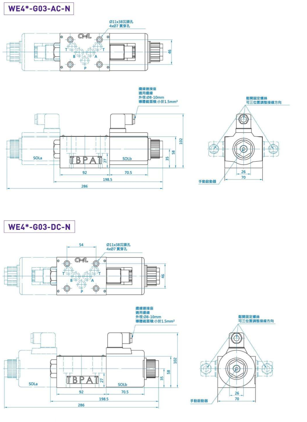 CML高背壓型電磁閥 WEG03-N 尺寸圖